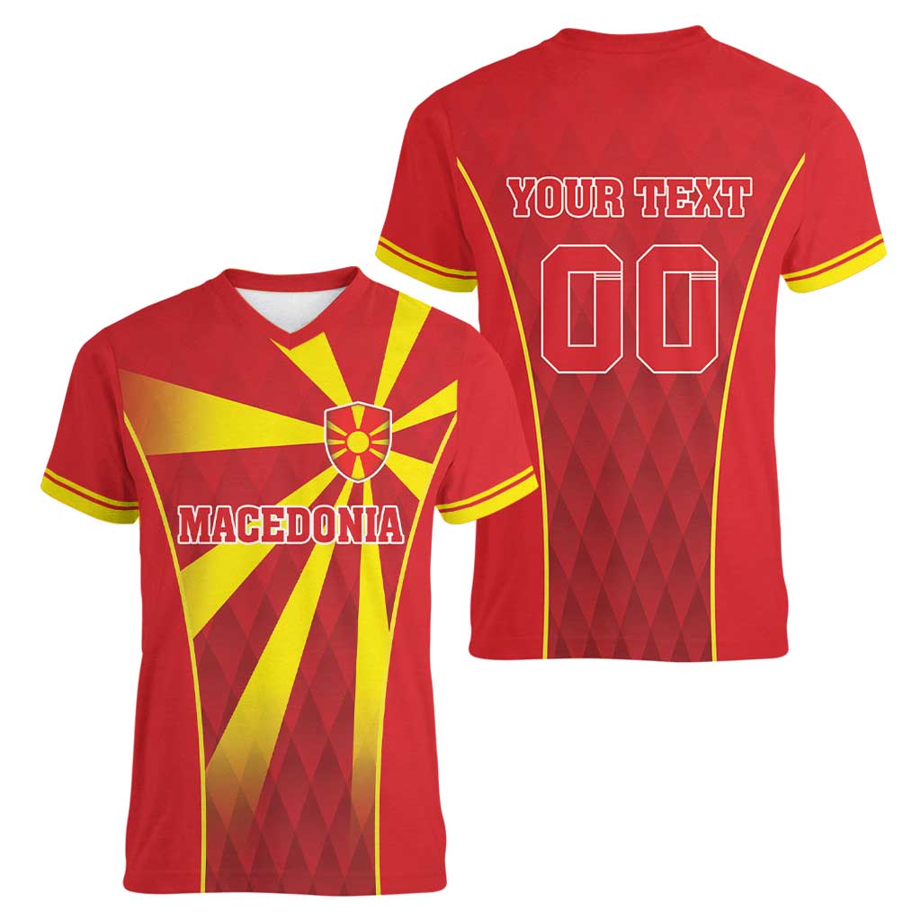 Custom Macedonia Football Women V-Neck T-Shirt Come On Lavovi - Wonder Print Shop