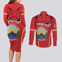 Personalized Macedonia Lion Couples Matching Long Sleeve Bodycon Dress and Long Sleeve Button Shirt National Emblem - Wonder Print Shop