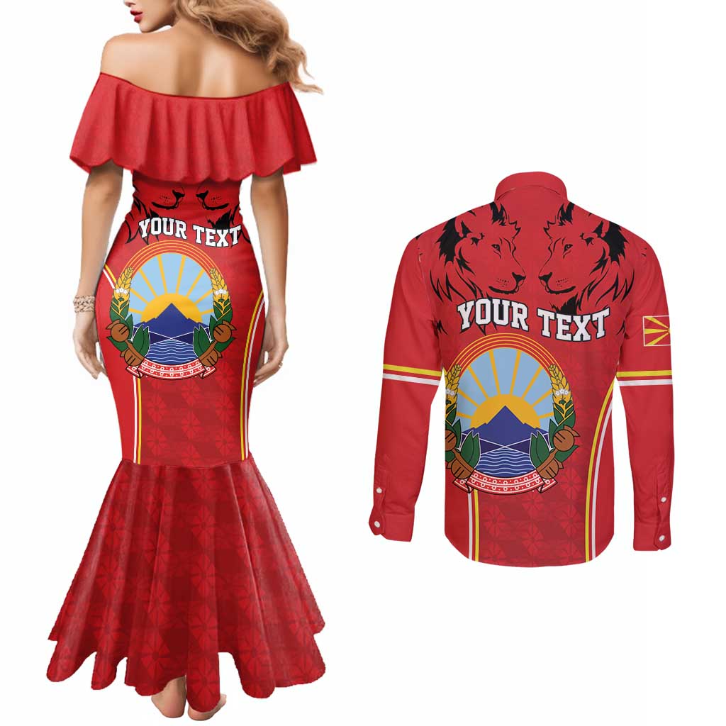 Personalized Macedonia Lion Couples Matching Mermaid Dress and Long Sleeve Button Shirt National Emblem - Wonder Print Shop
