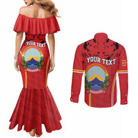 Personalized Macedonia Lion Couples Matching Mermaid Dress and Long Sleeve Button Shirt National Emblem - Wonder Print Shop