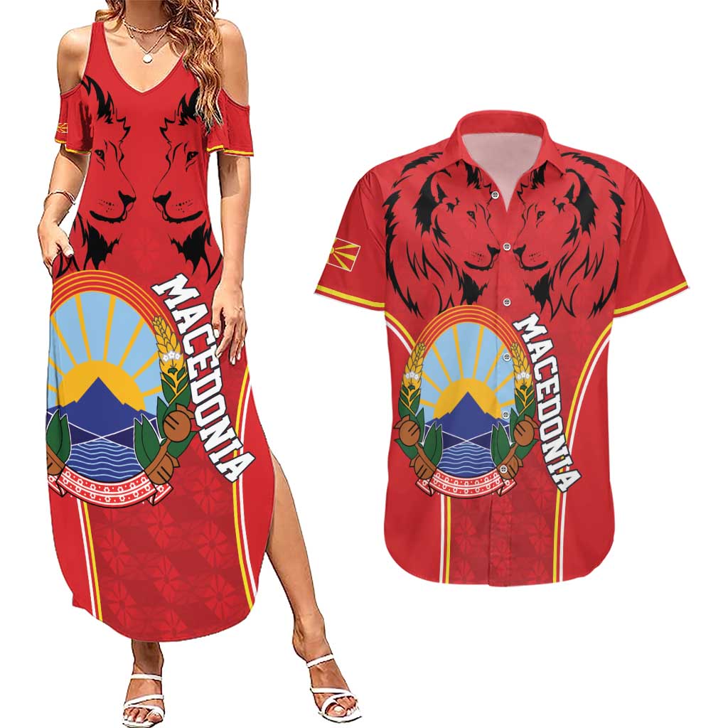 Personalized Macedonia Lion Couples Matching Summer Maxi Dress and Hawaiian Shirt National Emblem - Wonder Print Shop