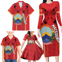 Personalized Macedonia Lion Family Matching Long Sleeve Bodycon Dress and Hawaiian Shirt National Emblem - Wonder Print Shop