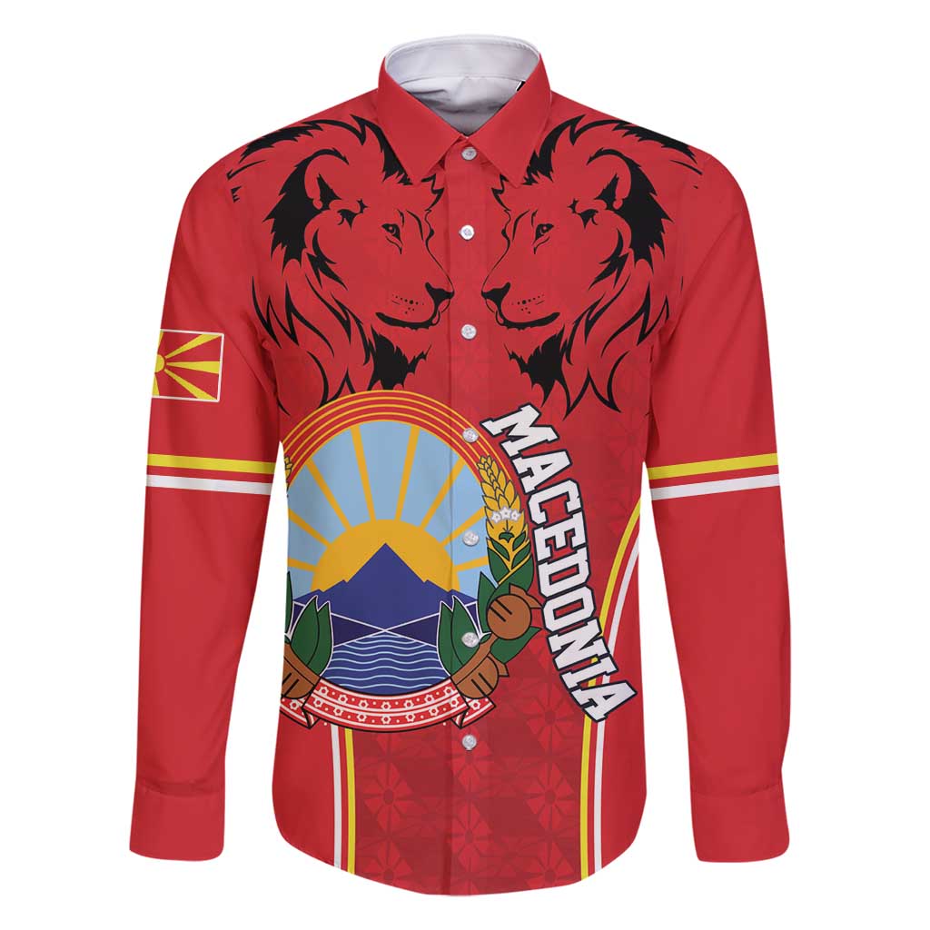 Personalized Macedonia Lion Family Matching Long Sleeve Bodycon Dress and Hawaiian Shirt National Emblem - Wonder Print Shop