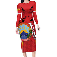 Personalized Macedonia Lion Family Matching Long Sleeve Bodycon Dress and Hawaiian Shirt National Emblem - Wonder Print Shop