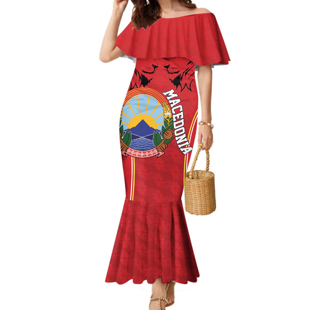 Personalized Macedonia Lion Family Matching Mermaid Dress and Hawaiian Shirt National Emblem - Wonder Print Shop