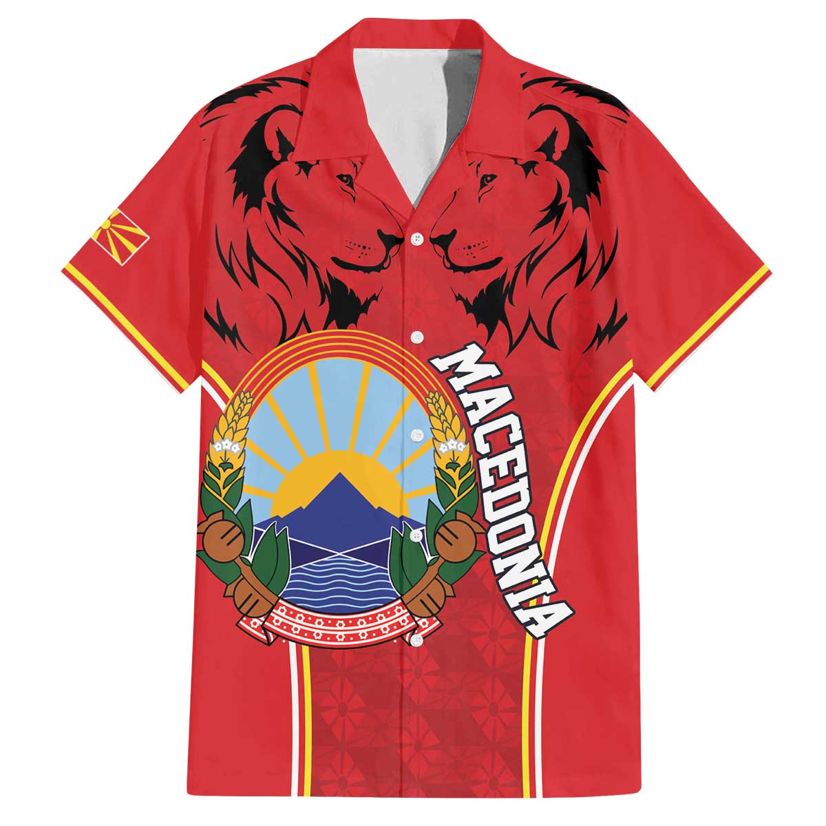 Personalized Macedonia Lion Family Matching Off The Shoulder Long Sleeve Dress and Hawaiian Shirt National Emblem - Wonder Print Shop