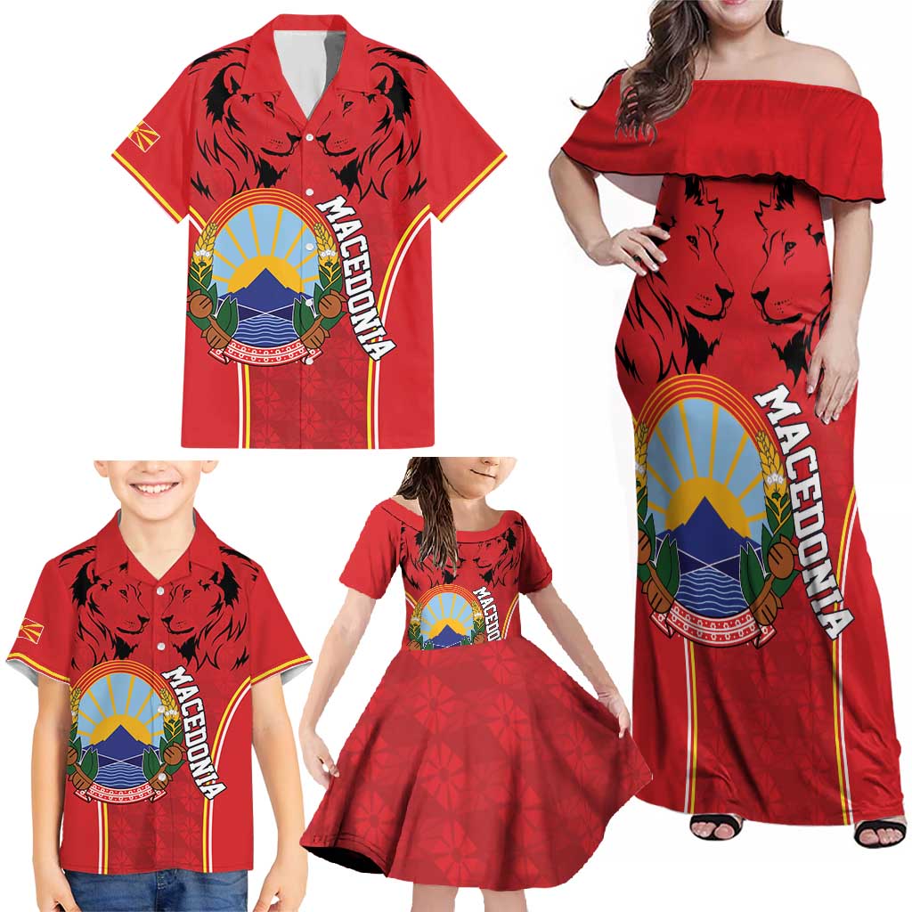 Personalized Macedonia Lion Family Matching Off Shoulder Maxi Dress and Hawaiian Shirt National Emblem - Wonder Print Shop