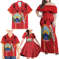 Personalized Macedonia Lion Family Matching Off Shoulder Maxi Dress and Hawaiian Shirt National Emblem - Wonder Print Shop