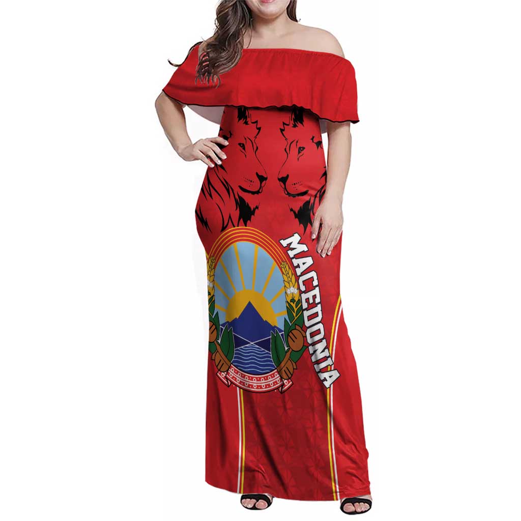 Personalized Macedonia Lion Family Matching Off Shoulder Maxi Dress and Hawaiian Shirt National Emblem - Wonder Print Shop