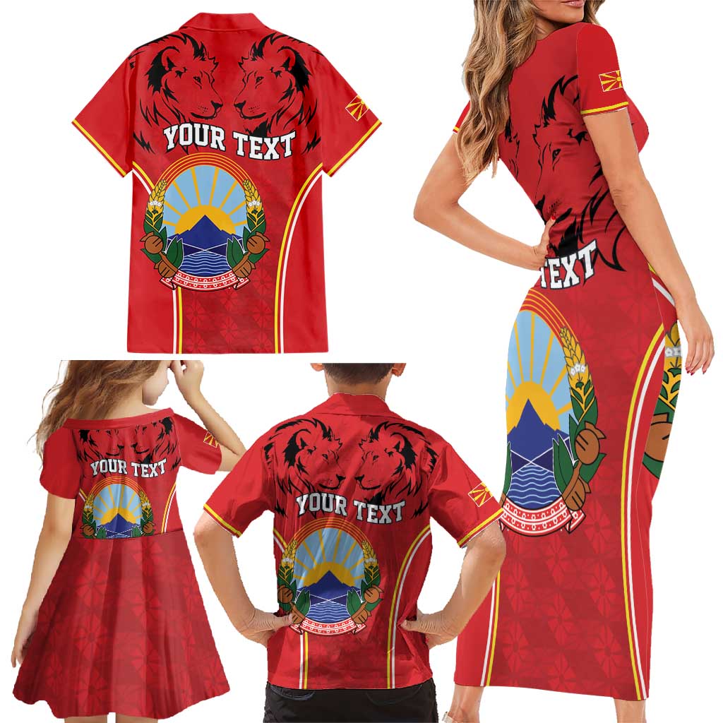 Personalized Macedonia Lion Family Matching Short Sleeve Bodycon Dress and Hawaiian Shirt National Emblem - Wonder Print Shop