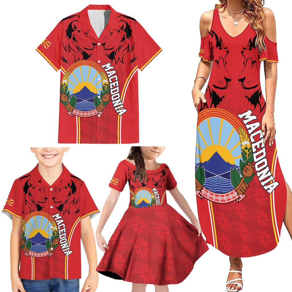 Personalized Macedonia Lion Family Matching Summer Maxi Dress and Hawaiian Shirt National Emblem - Wonder Print Shop