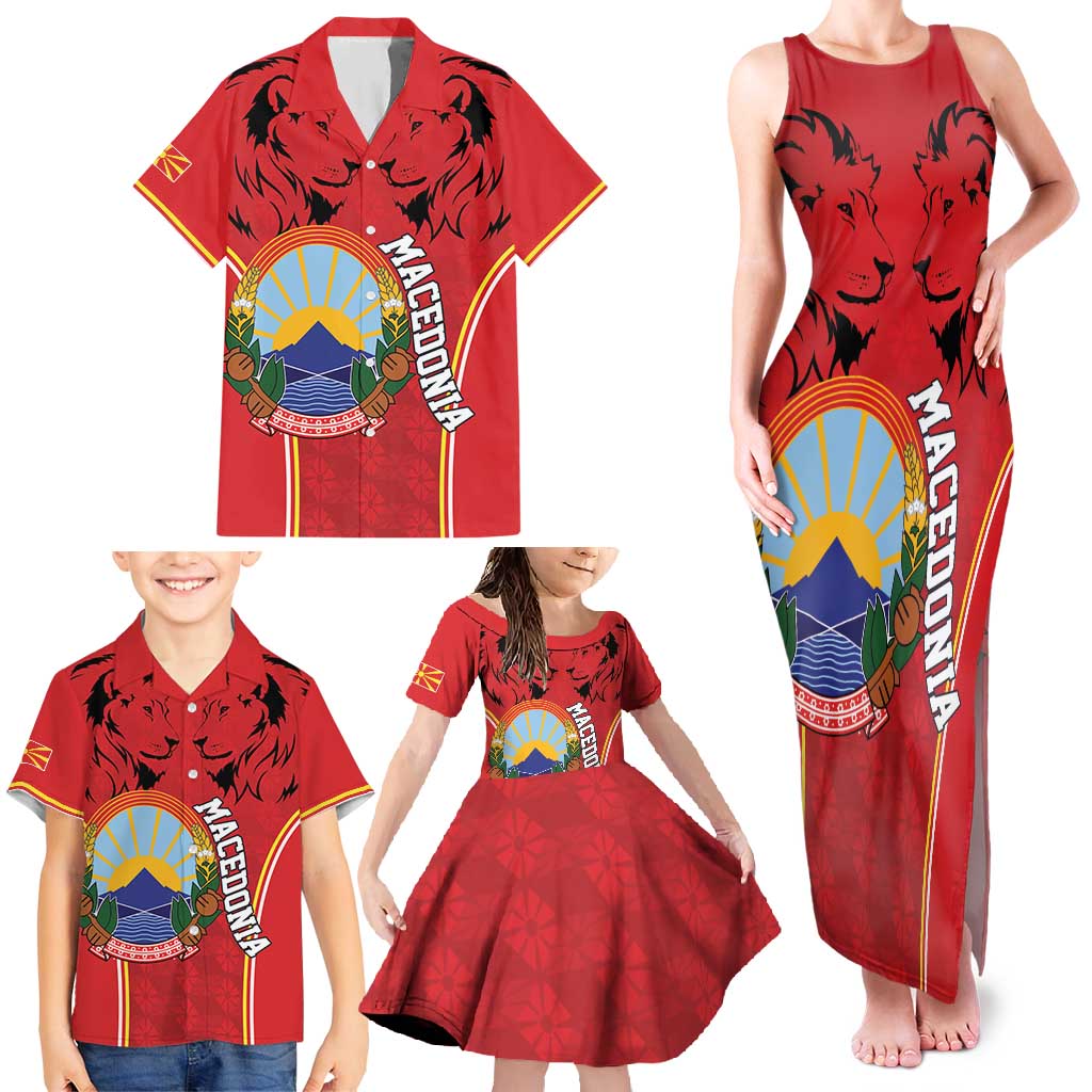 Personalized Macedonia Lion Family Matching Tank Maxi Dress and Hawaiian Shirt National Emblem - Wonder Print Shop
