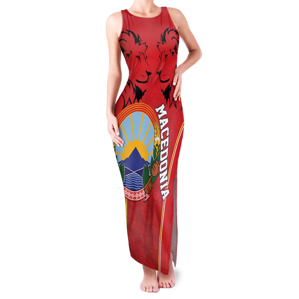 Personalized Macedonia Lion Family Matching Tank Maxi Dress and Hawaiian Shirt National Emblem - Wonder Print Shop