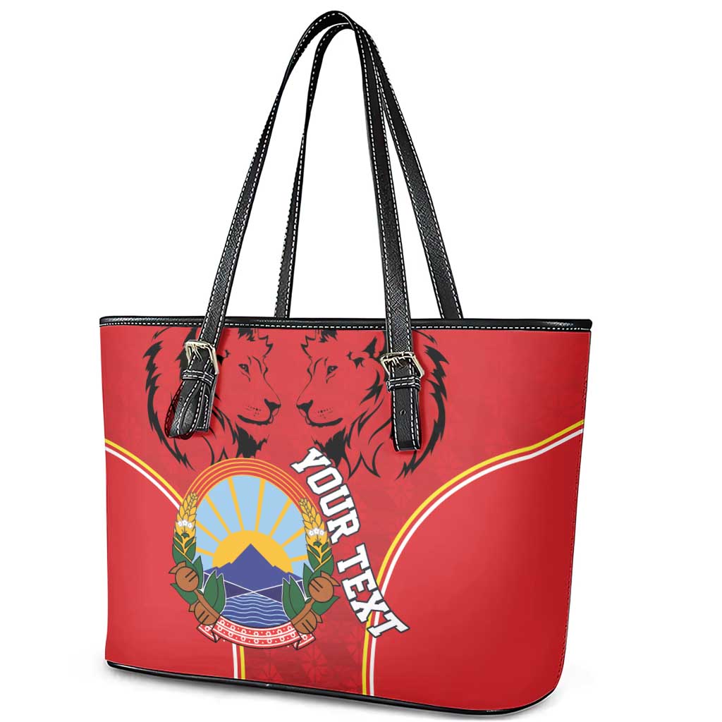 Personalized Macedonia Lion Leather Tote Bag National Emblem - Wonder Print Shop
