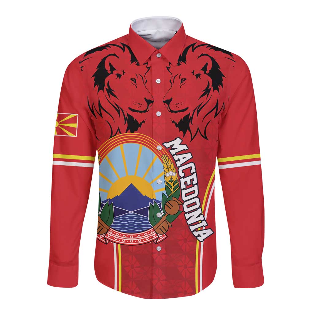 Personalized Macedonia Lion Long Sleeve Button Shirt National Emblem - Wonder Print Shop