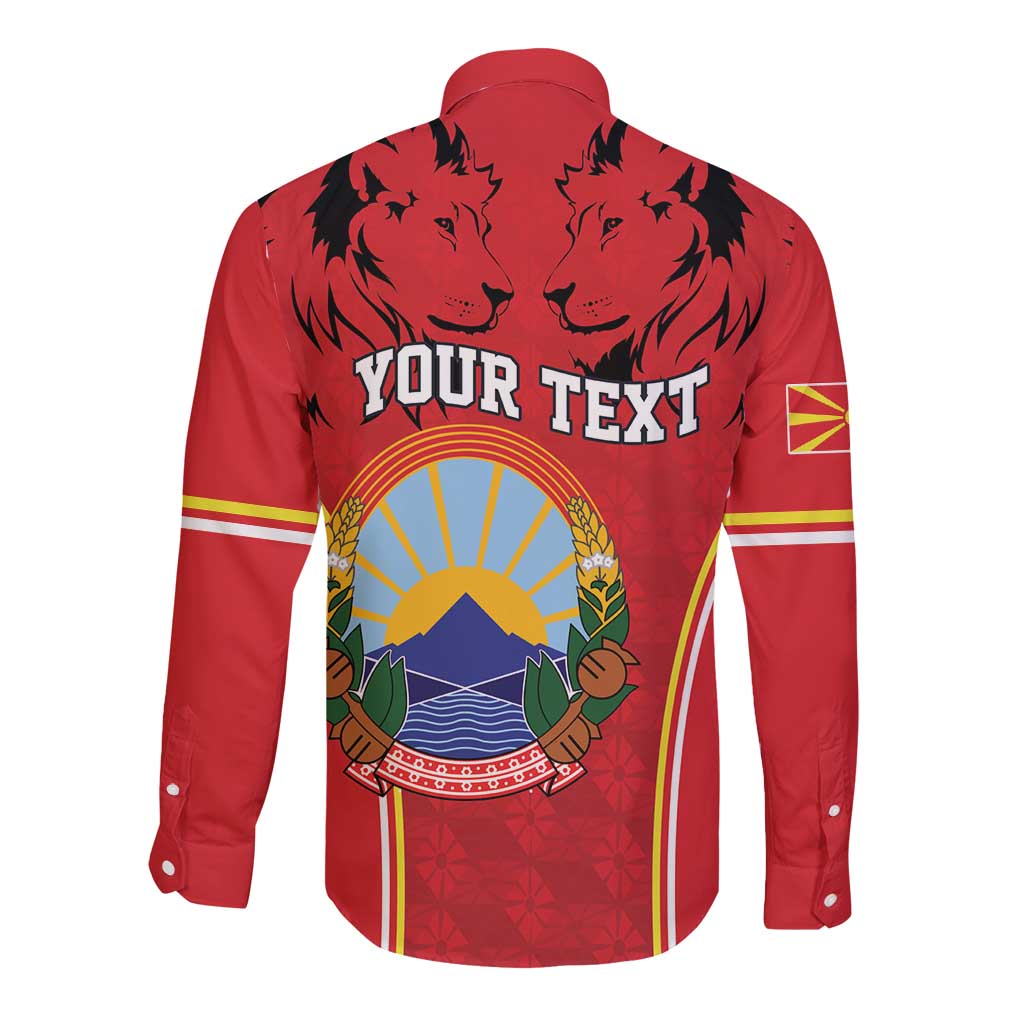 Personalized Macedonia Lion Long Sleeve Button Shirt National Emblem - Wonder Print Shop