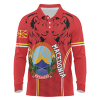 Personalized Macedonia Lion Long Sleeve Polo Shirt National Emblem - Wonder Print Shop