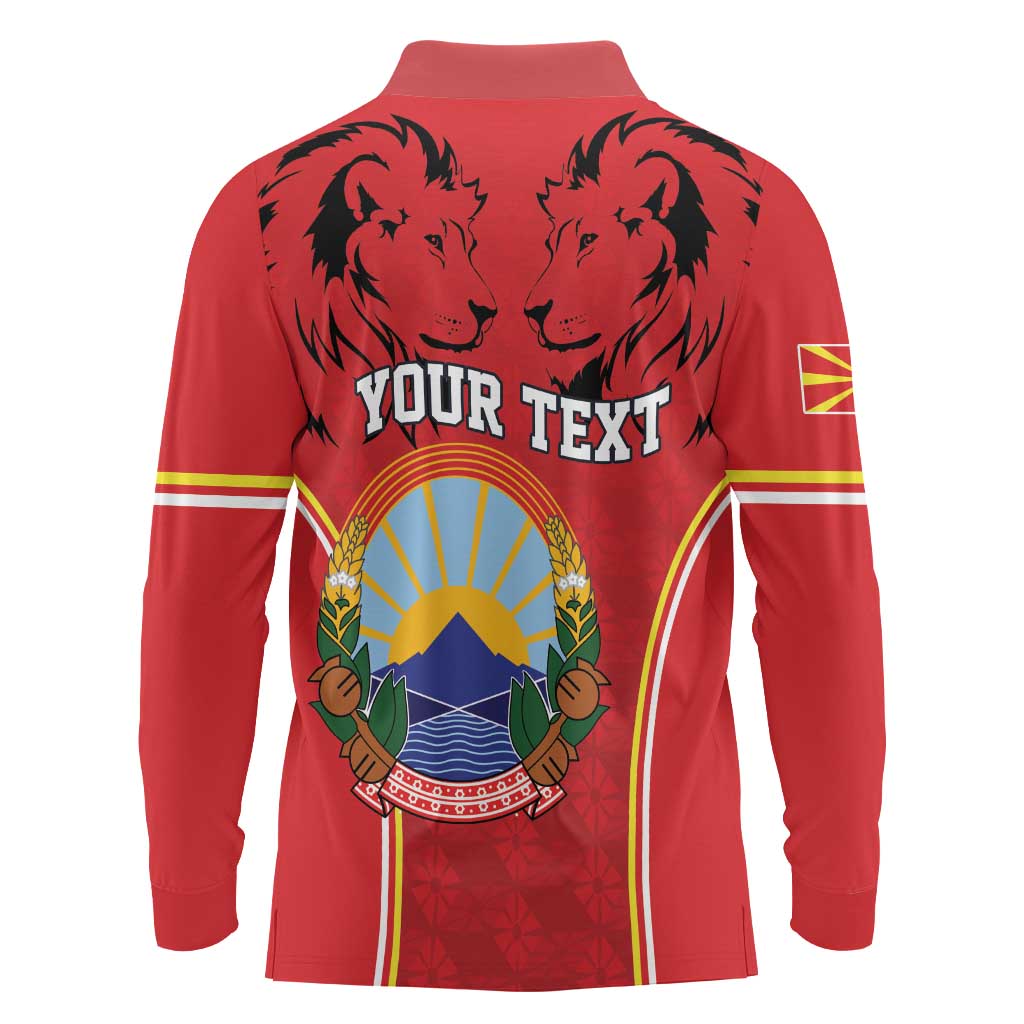 Personalized Macedonia Lion Long Sleeve Polo Shirt National Emblem - Wonder Print Shop