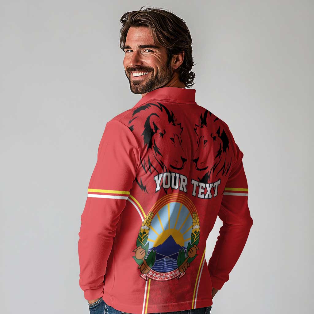 Personalized Macedonia Lion Long Sleeve Polo Shirt National Emblem - Wonder Print Shop
