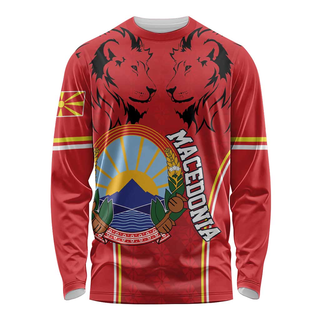 Personalized Macedonia Lion Long Sleeve Shirt National Emblem - Wonder Print Shop