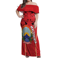 Personalized Macedonia Lion Off Shoulder Maxi Dress National Emblem - Wonder Print Shop