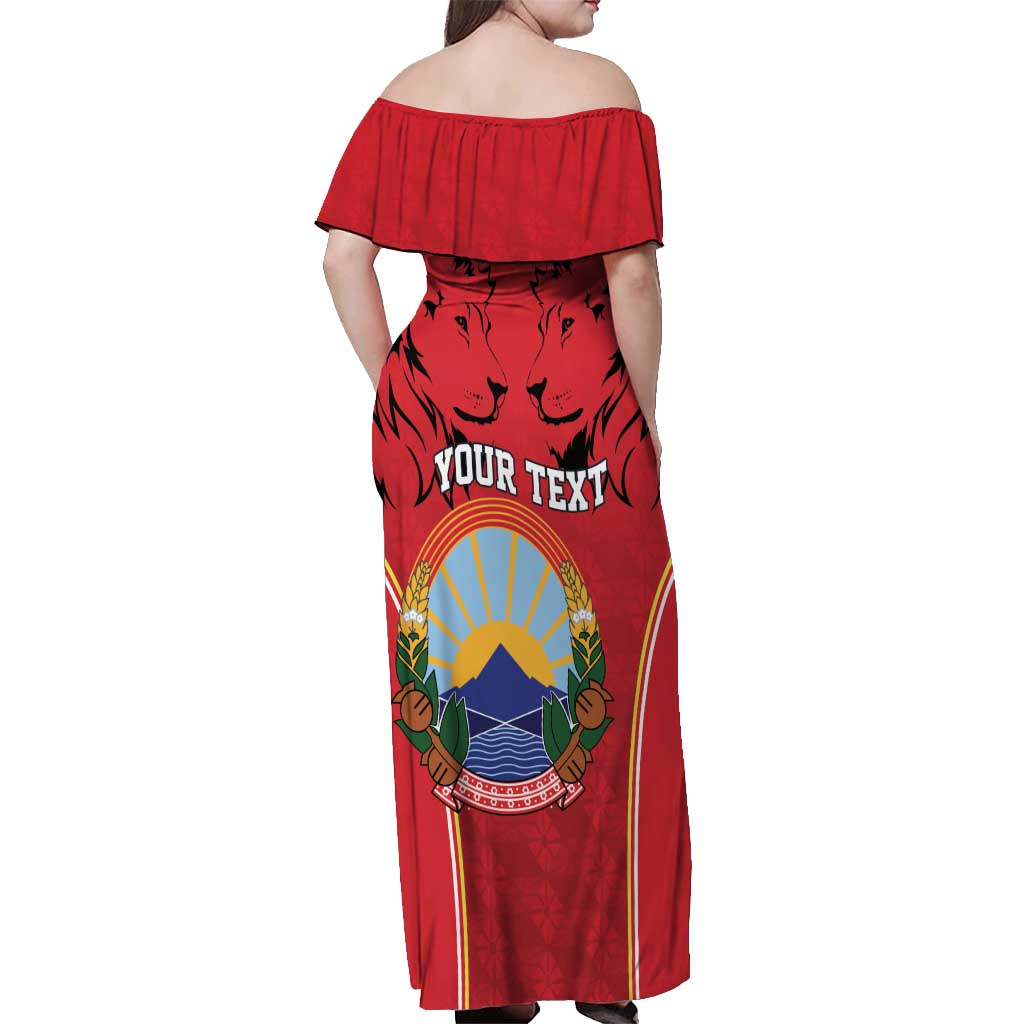Personalized Macedonia Lion Off Shoulder Maxi Dress National Emblem - Wonder Print Shop