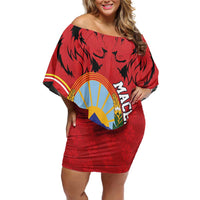 Personalized Macedonia Lion Off Shoulder Short Dress National Emblem - Wonder Print Shop