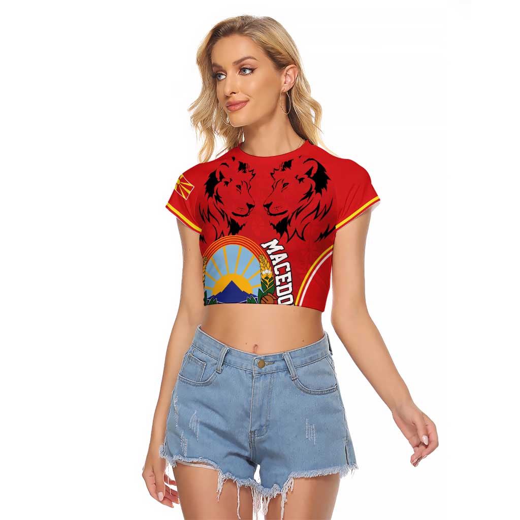Personalized Macedonia Lion Raglan Cropped T Shirt National Emblem - Wonder Print Shop