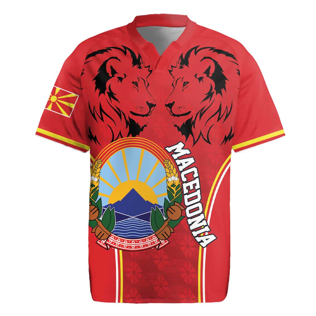 Personalized Macedonia Lion Rugby Jersey National Emblem - Wonder Print Shop