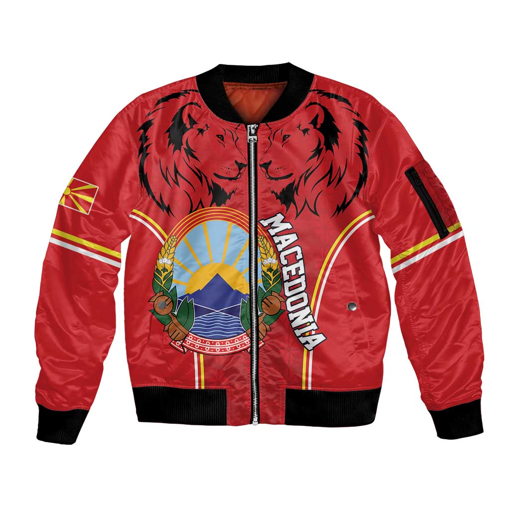 Personalized Macedonia Lion Sleeve Zip Bomber Jacket National Emblem - Wonder Print Shop