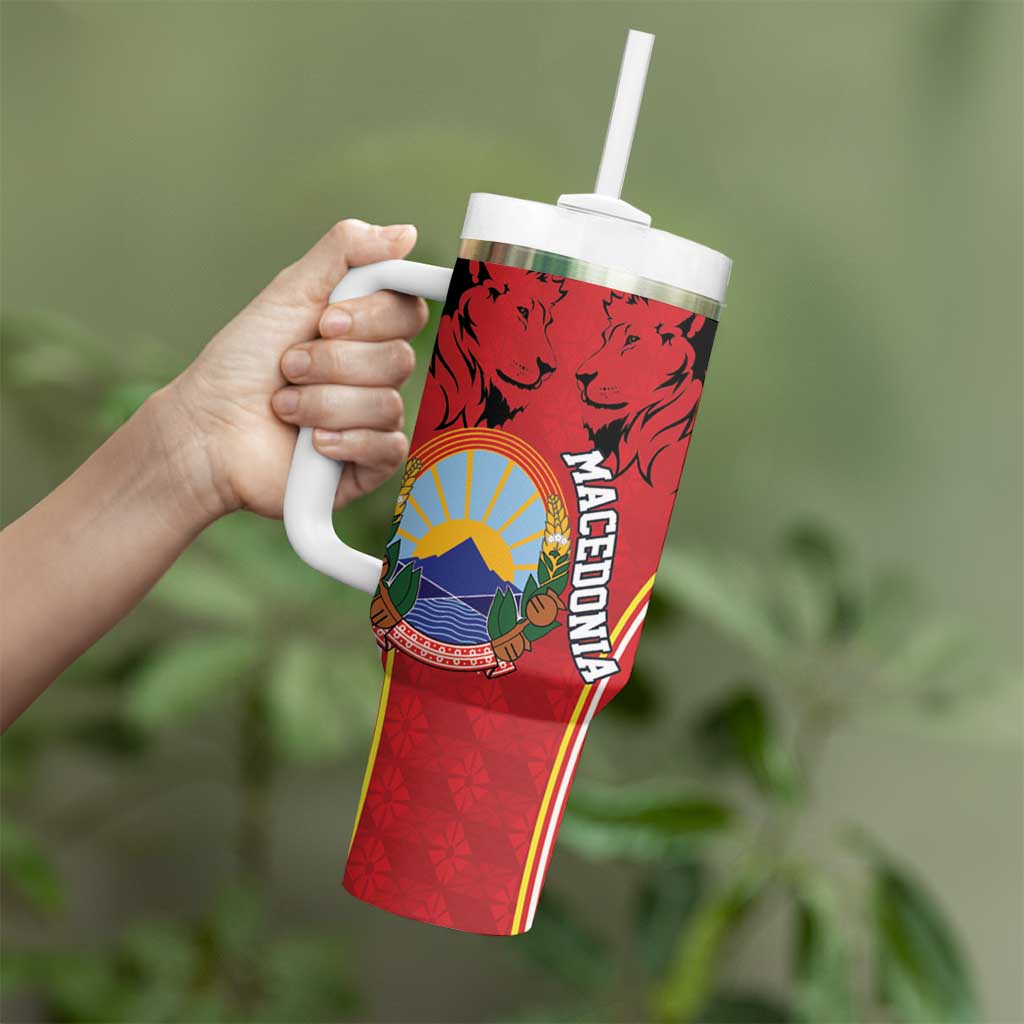 Personalized Macedonia Lion Tumbler With Handle National Emblem - Wonder Print Shop