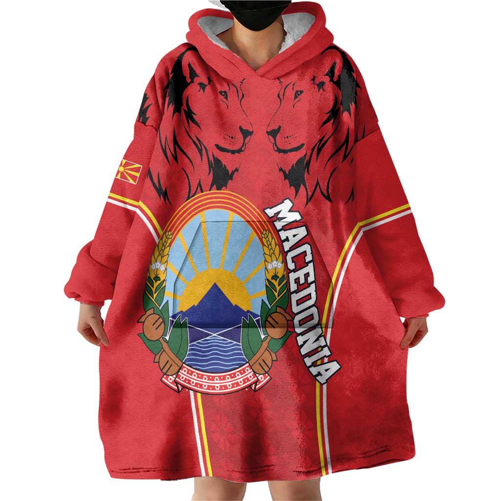 Personalized Macedonia Lion Wearable Blanket Hoodie National Emblem - Wonder Print Shop