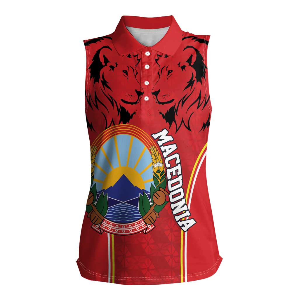 Personalized Macedonia Lion Women Sleeveless Polo Shirt National Emblem - Wonder Print Shop