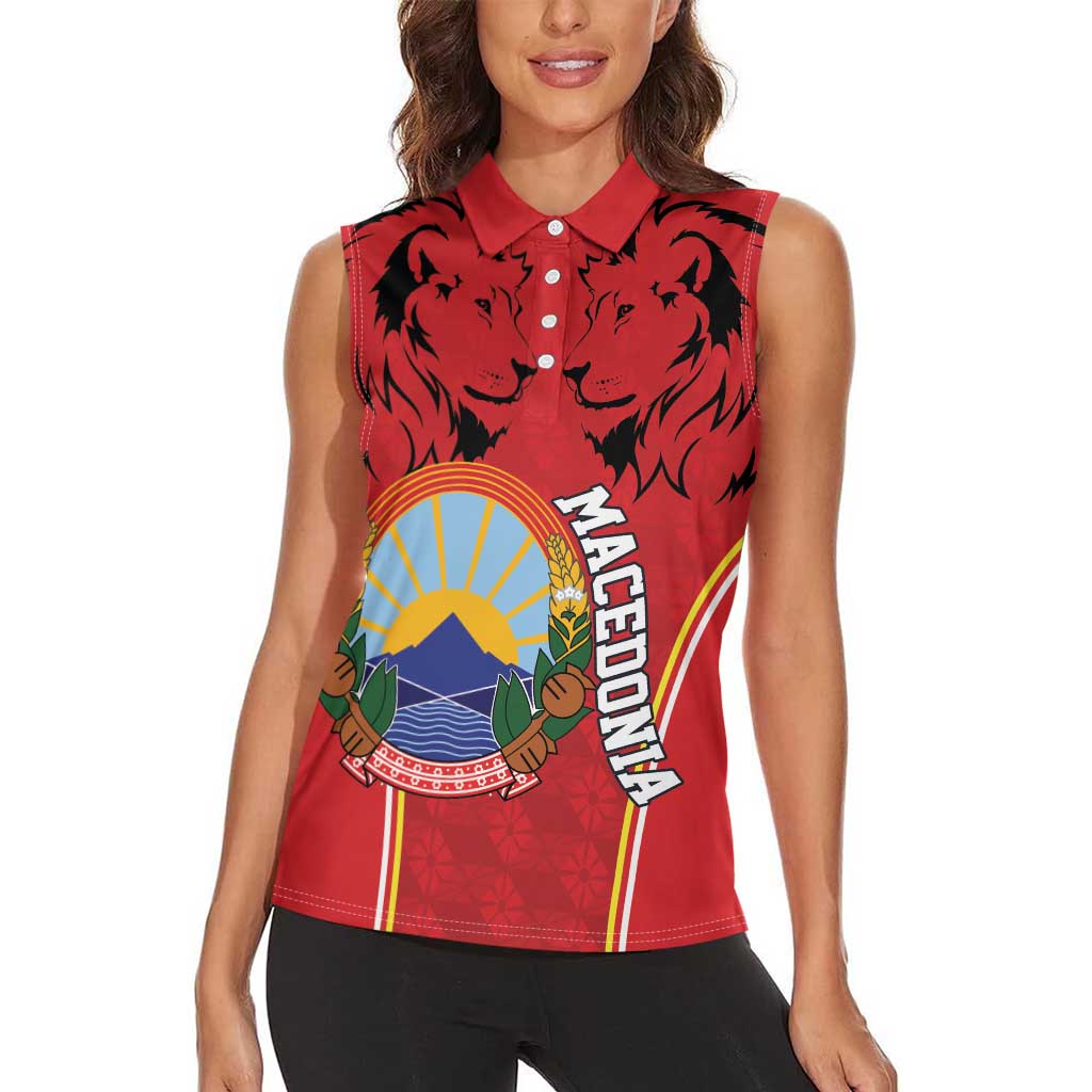 Personalized Macedonia Lion Women Sleeveless Polo Shirt National Emblem - Wonder Print Shop