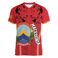 Personalized Macedonia Lion Women V-Neck T-Shirt National Emblem - Wonder Print Shop