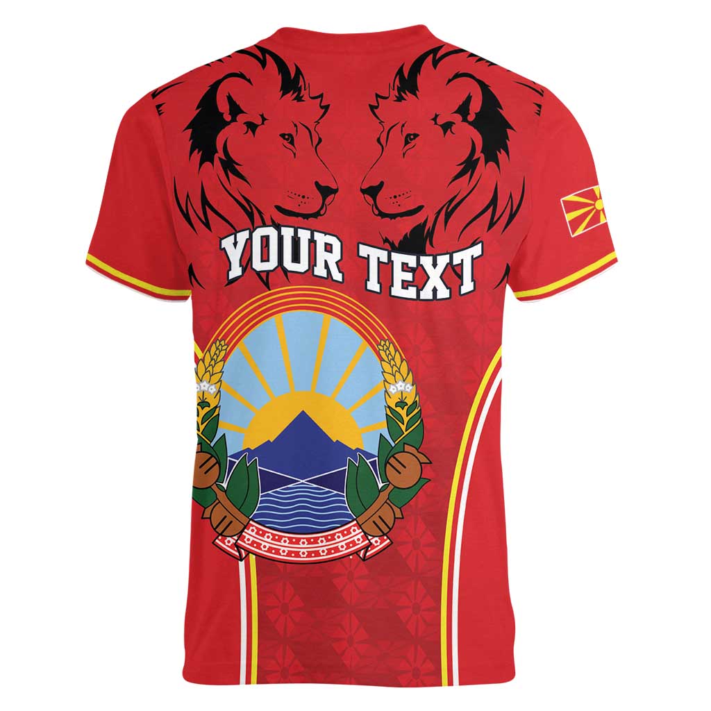 Personalized Macedonia Lion Women V-Neck T-Shirt National Emblem - Wonder Print Shop