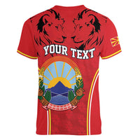 Personalized Macedonia Lion Women V-Neck T-Shirt National Emblem - Wonder Print Shop