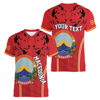 Personalized Macedonia Lion Women V-Neck T-Shirt National Emblem - Wonder Print Shop