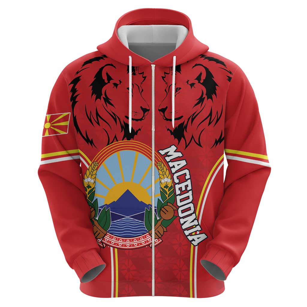Personalized Macedonia Lion Zip Hoodie National Emblem - Wonder Print Shop