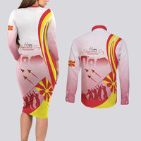 Macedonia Independence Day Couples Matching Long Sleeve Bodycon Dress and Long Sleeve Button Shirt Den na nezavisnosta - Wonder Print Shop