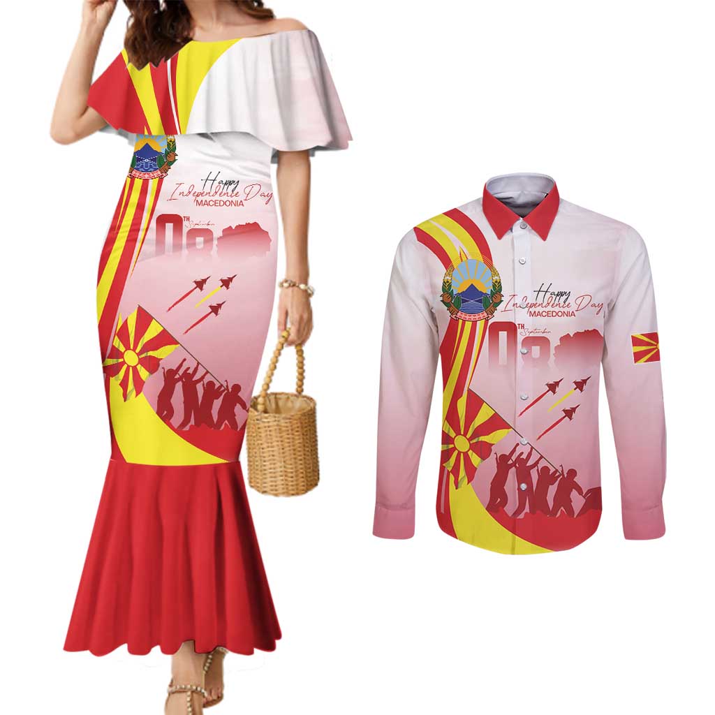 Macedonia Independence Day Couples Matching Mermaid Dress and Long Sleeve Button Shirt Den na nezavisnosta - Wonder Print Shop