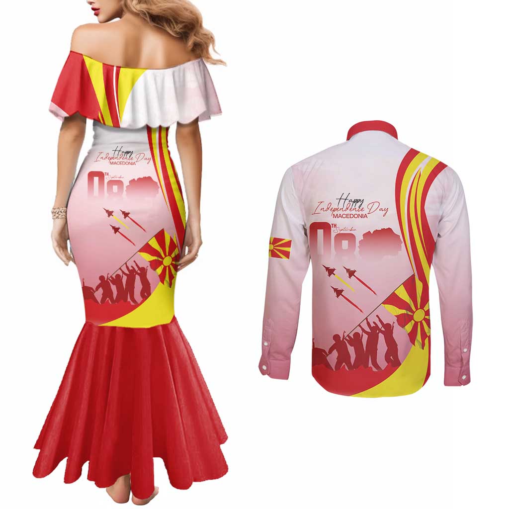 Macedonia Independence Day Couples Matching Mermaid Dress and Long Sleeve Button Shirt Den na nezavisnosta - Wonder Print Shop