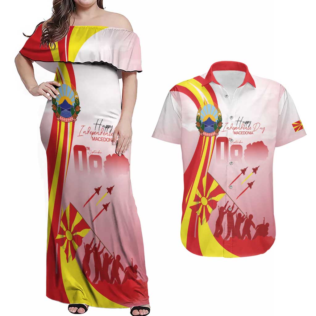 Macedonia Independence Day Couples Matching Off Shoulder Maxi Dress and Hawaiian Shirt Den na nezavisnosta - Wonder Print Shop