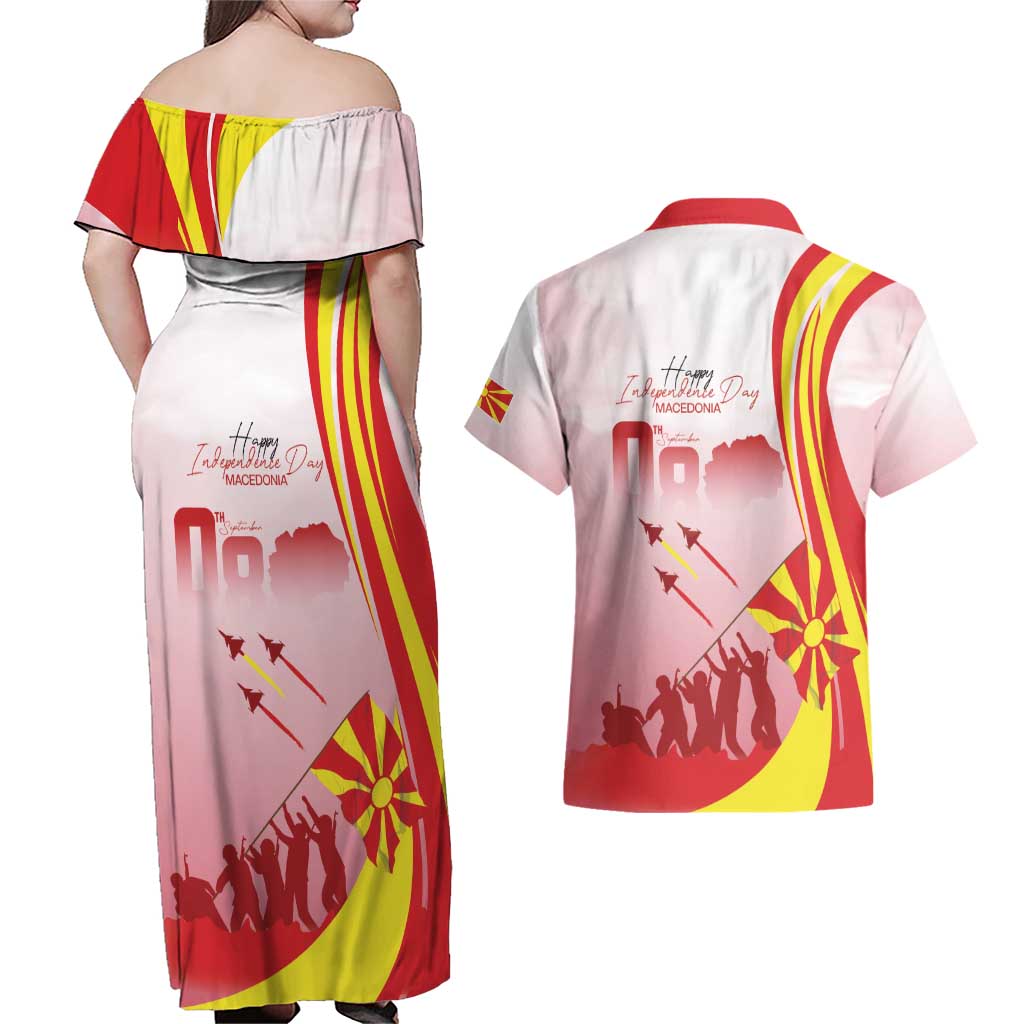 Macedonia Independence Day Couples Matching Off Shoulder Maxi Dress and Hawaiian Shirt Den na nezavisnosta - Wonder Print Shop