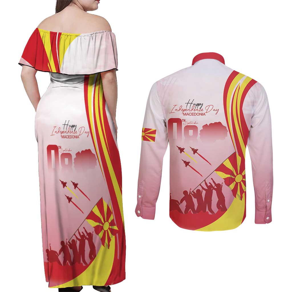 Macedonia Independence Day Couples Matching Off Shoulder Maxi Dress and Long Sleeve Button Shirt Den na nezavisnosta - undefined