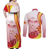 Macedonia Independence Day Couples Matching Off Shoulder Maxi Dress and Long Sleeve Button Shirt Den na nezavisnosta - undefined