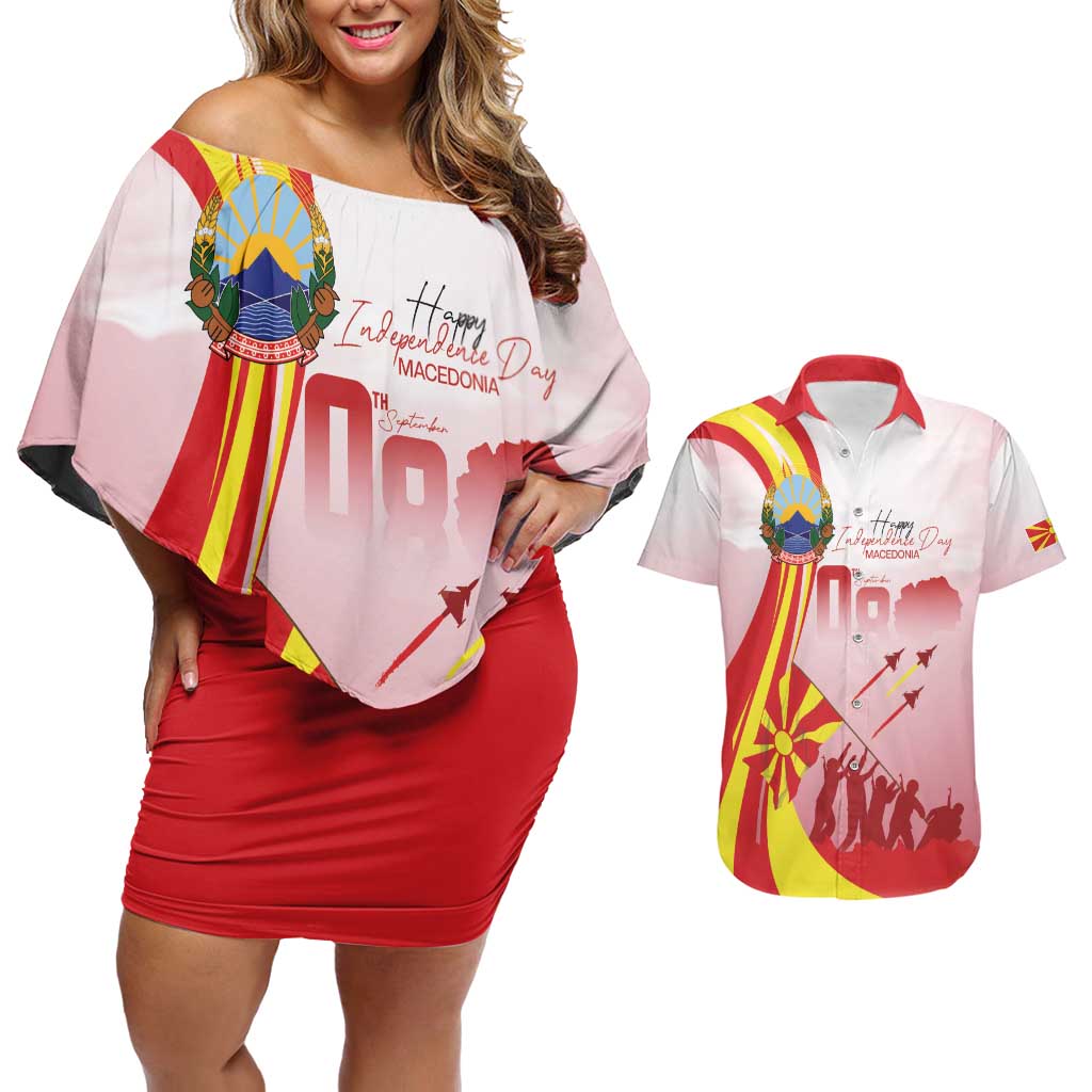 Macedonia Independence Day Couples Matching Off Shoulder Short Dress and Hawaiian Shirt Den na nezavisnosta - Wonder Print Shop