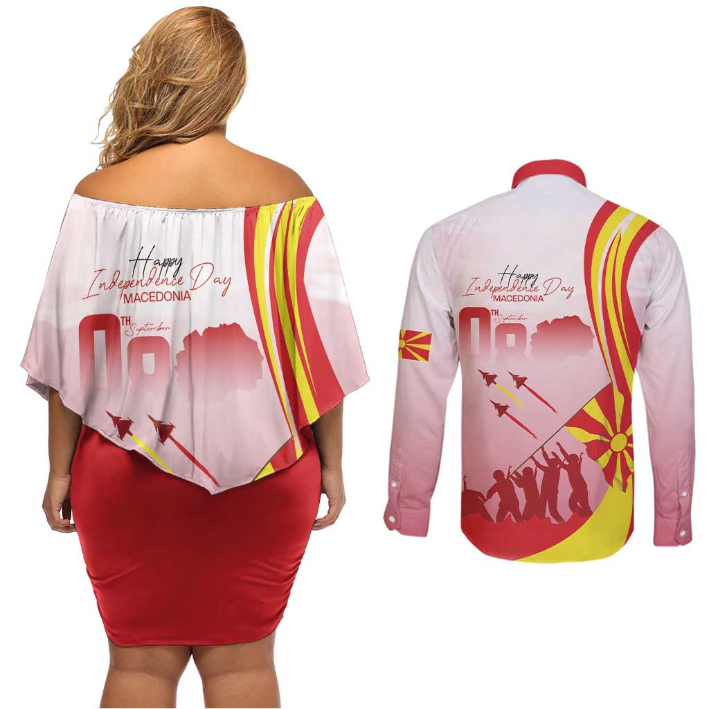 Macedonia Independence Day Couples Matching Off Shoulder Short Dress and Long Sleeve Button Shirt Den na nezavisnosta - Wonder Print Shop