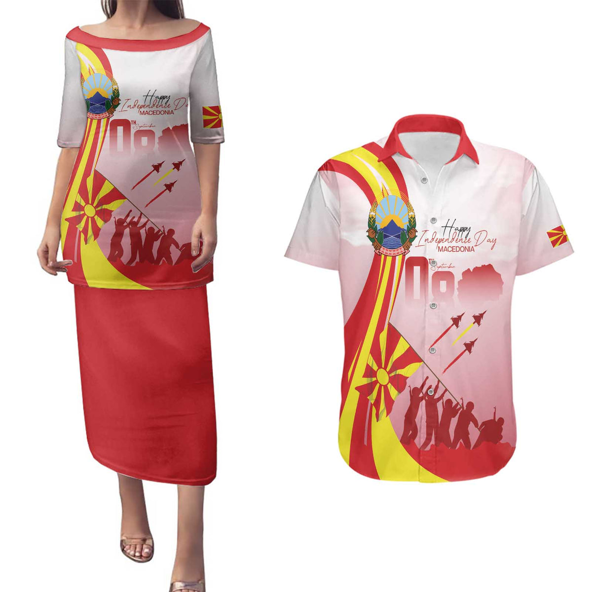 Macedonia Independence Day Couples Matching Puletasi and Hawaiian Shirt Den na nezavisnosta - Wonder Print Shop