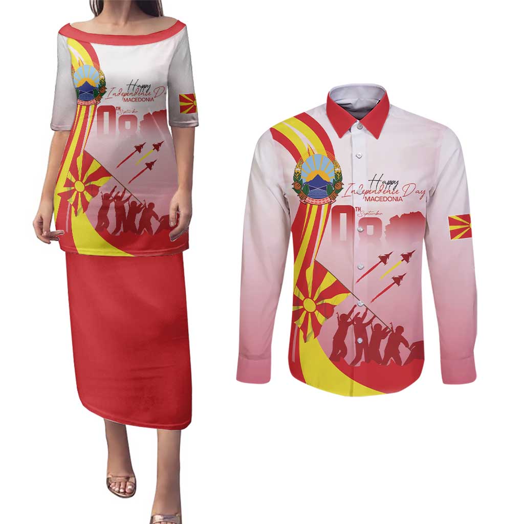 Macedonia Independence Day Couples Matching Puletasi and Long Sleeve Button Shirt Den na nezavisnosta - Wonder Print Shop
